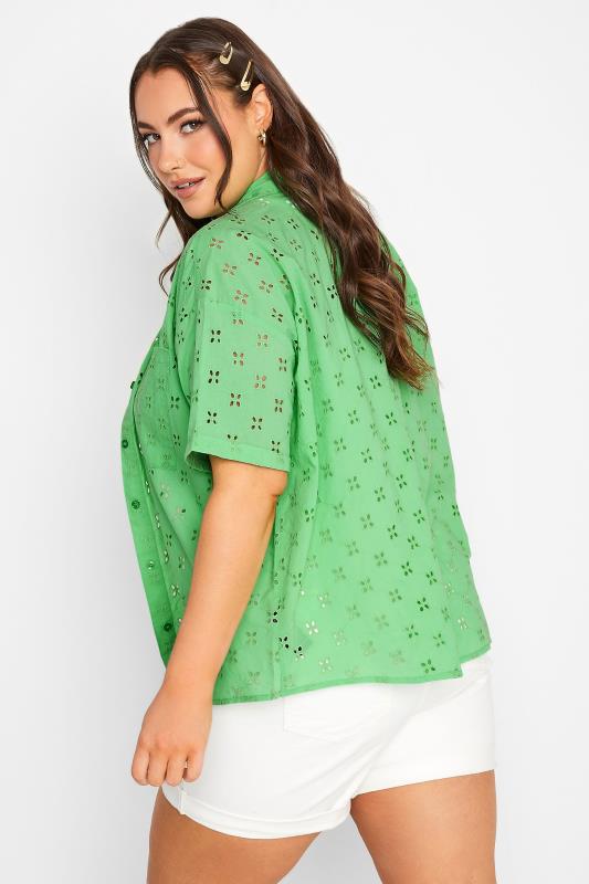 LIMITED COLLECTION Curve Green Broderie Anglaise Shirt | Yours Clothing 3