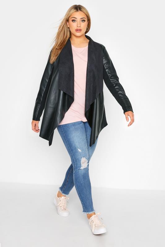 Plus Size Black Waterfall Faux Leather Jacket | Yours Clothing 2