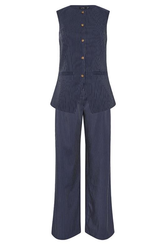 LTS Tall Women's Set Navy Blue Pinstripe Waistcoat & Wide Leg Trousers | Long Tall Sally 8