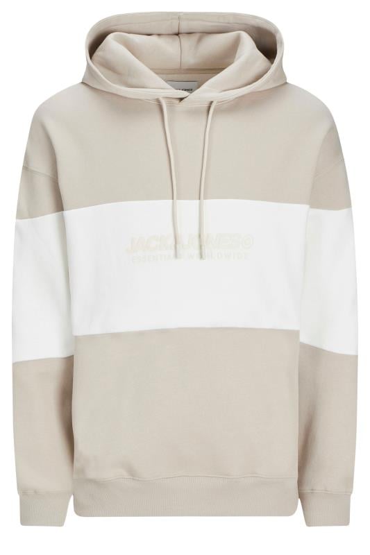 Men's  JACK & JONES Big & Tall Stone Brown & White Colourblock Logo Hoodie