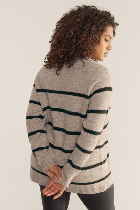 EVANS Plus Size Beige Brown Stripe Knitted Jumper | Evans 4