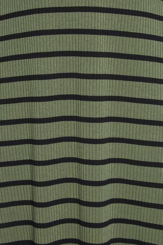 YOURS Curve Plus Size Khaki Green Stripe Ribbed Maxi Swing Dress | Yours Clothing  6