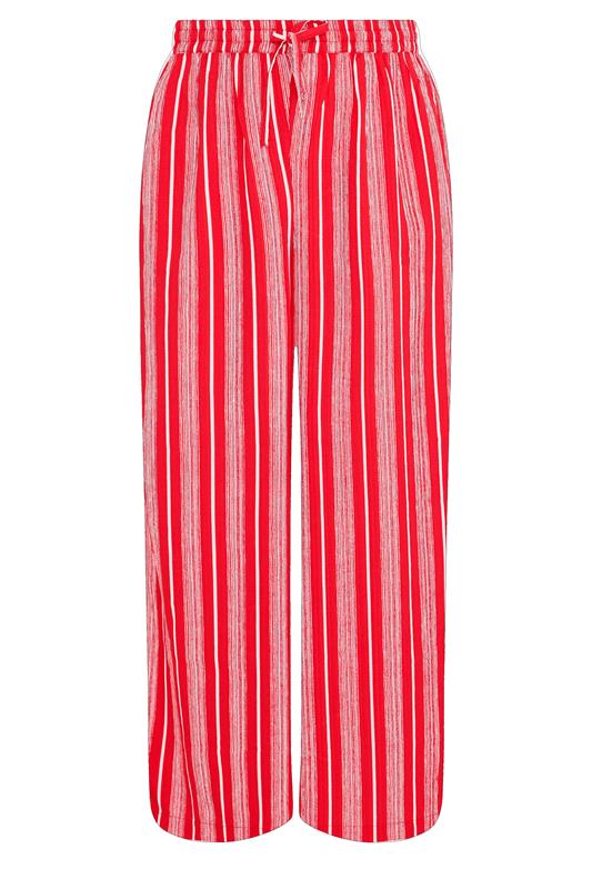 LIMITED COLLECTION Plus Size Red Striped Crinkle Wide Leg Trousers | Yours Clothing 5