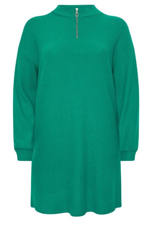 YOURS Plus Size Green Zip Neck Soft Touch Jumper Dress | Yours Clothing 5