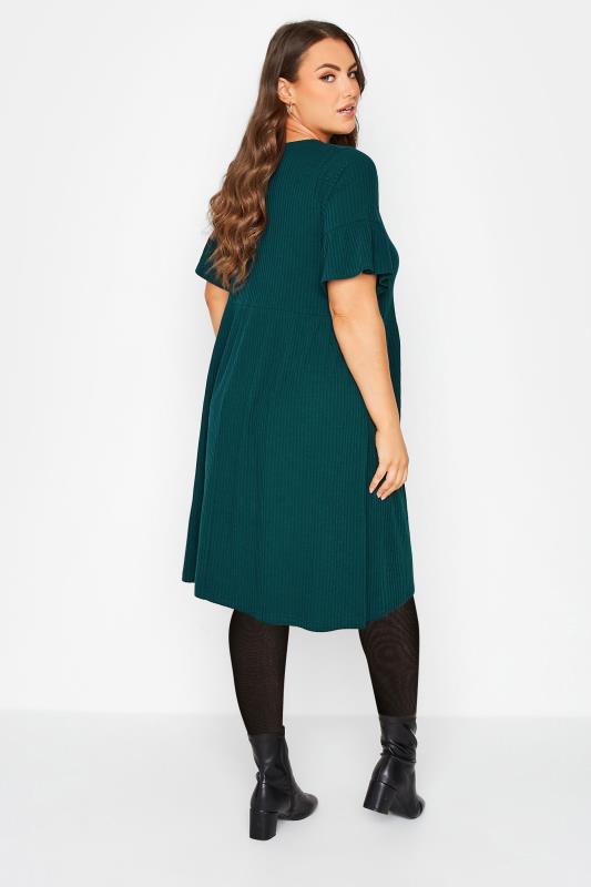 Plus Size Forest Green Ribbed Smock Dress | Yours Clothing 3