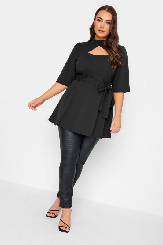 YOURS LONDON Plus Size Black Cut Out Detail Peplum Top | Yours Clothing 2