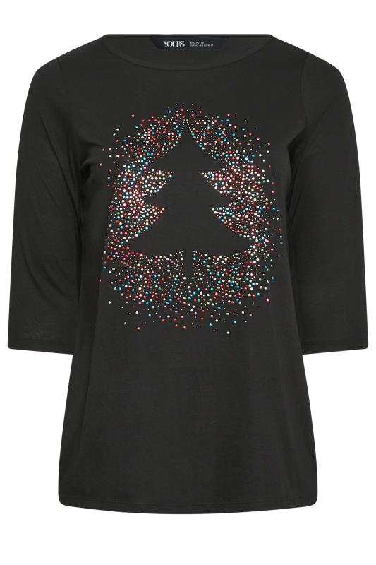 YOURS Plus Size Black Christmas Tree Novelty T-Shirt | Yours Clothing 5