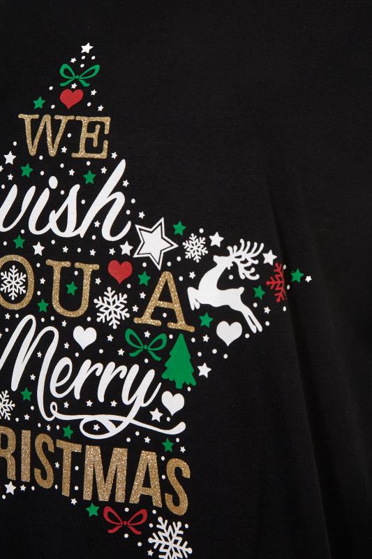 Plus Size Black 'We Wish You A Merry Christmas' Slogan Christmas T-Shirt | Yours Clothing 5