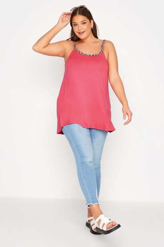 Plus Size Pink Plaited Knot Strap Vest Top | Yours Clothing 2