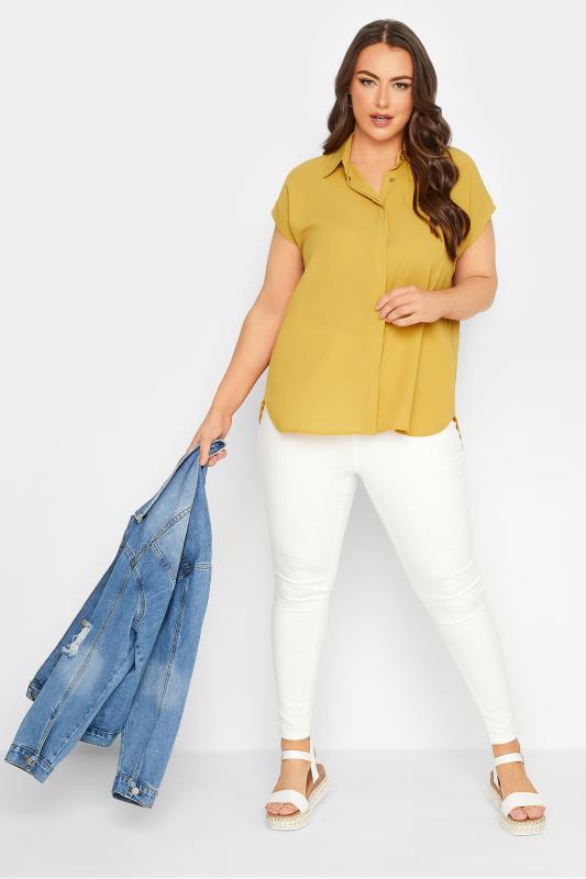 YOURS Curve Plus Size Yellow Collared Shirt | Yours Clothing  2