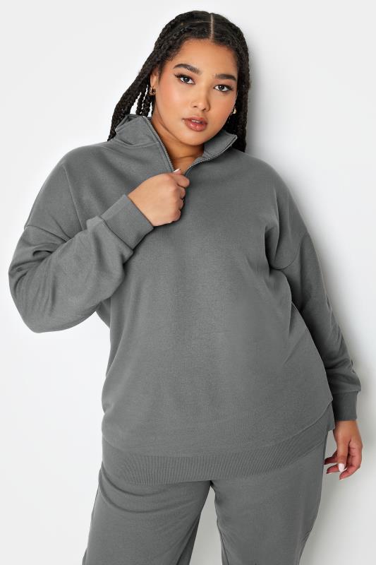 YOURS Plus Size Grey Quarter Zip Sweatshirt | Yours Clothing 2