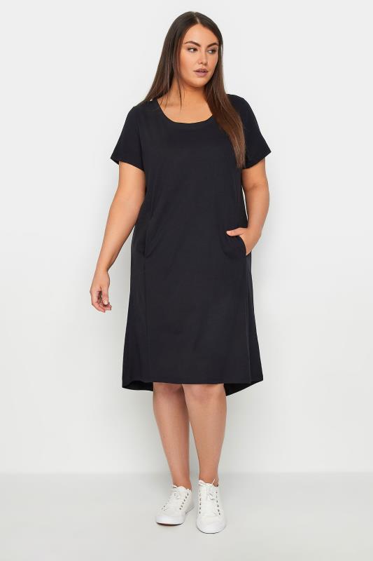 Plus Size  Avenue Black Drape Pocket Dress