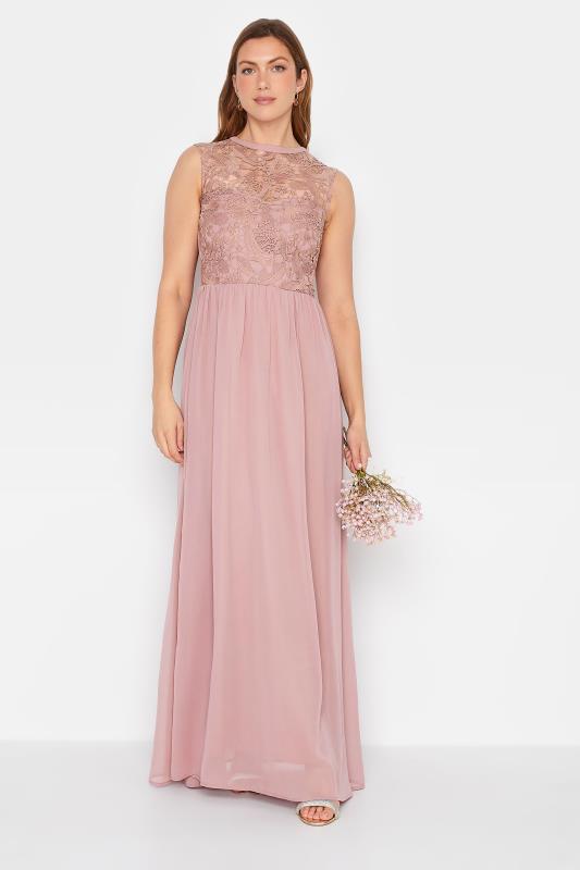 Grande Taille LTS Tall Blush Pink Lace Chiffon Maxi Dress