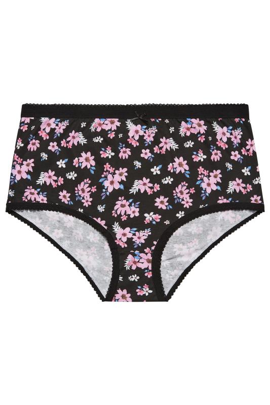 YOURS Curve Plus Size 5 PACK Black & Pink Floral Full Briefs | Yours Clothing  4