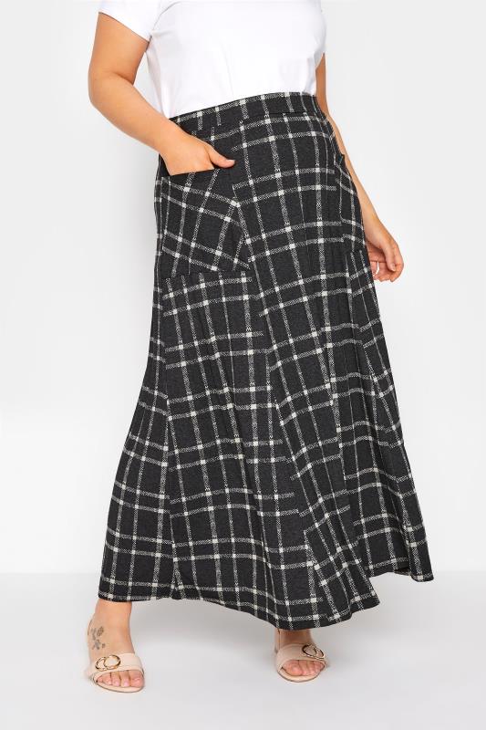 Plus Size Charcoal Grey Check Maxi Skirt | Yours Clothing 1