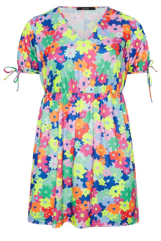 LIMITED COLLECTION Plus Size Curve Blue & Pink Ditsy Print Smock Dress | Yours Clothing  6