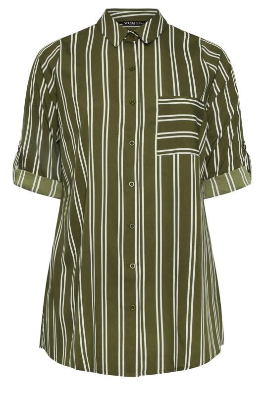 YOURS Plus Size Khaki Green Stripe Print Boyfriend Shirt | Yours Clothing  5