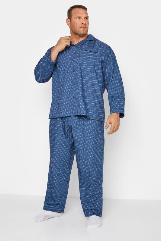  dla puszystych KAM Big & Tall Navy Blue Dobby Print Pyjama Set