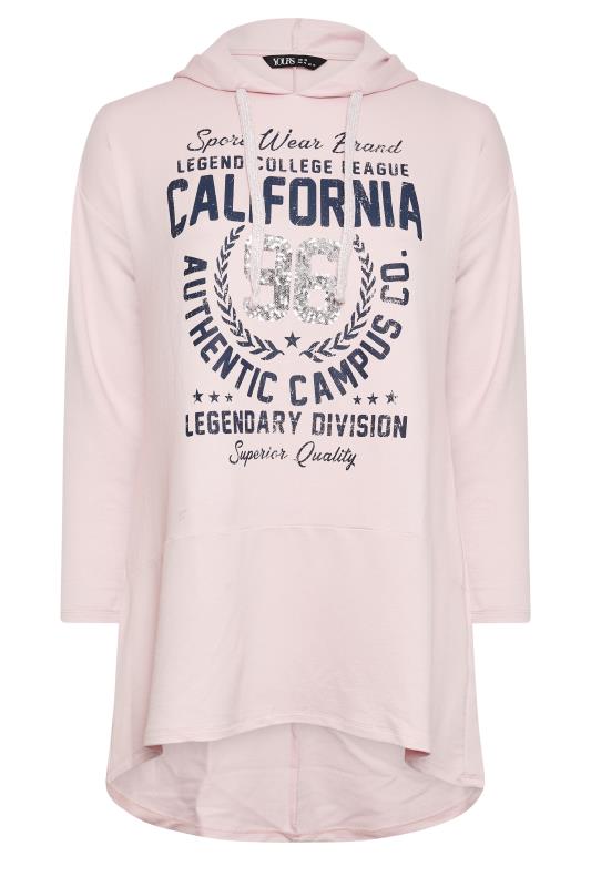 Plus Size  YOURS Curve Pink 'California' Slogan Longline Hoodie