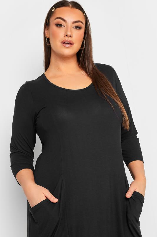 YOURS FOR GOOD Curve Black 3/4 Sleeve Drape Pocket Dress | Yours Clothing 4