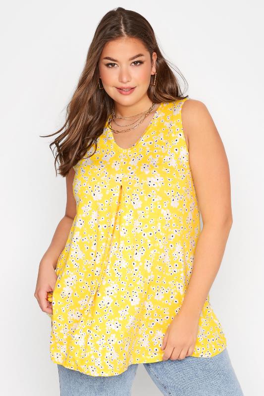 Plus Size Yellow Floral Swing Vest Top | Yours Clothing 1