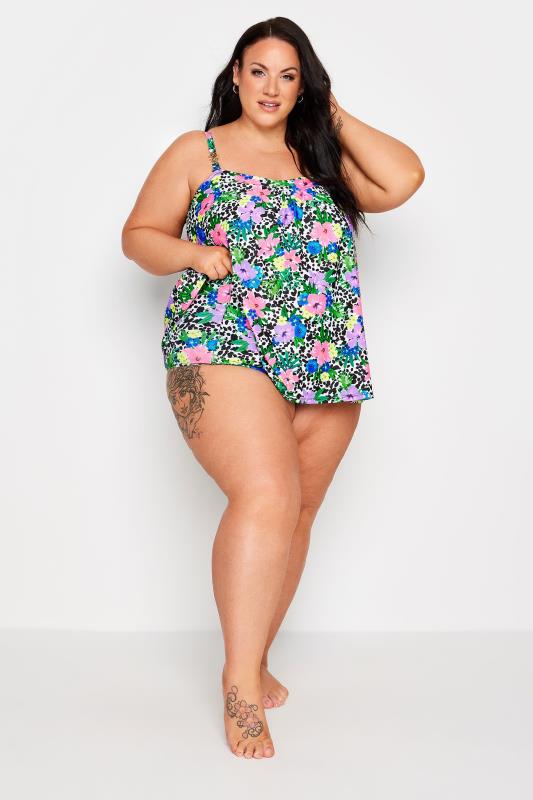 YOURS Plus Size White Floral Dalmatian Print Tankini Top | Yours Clothing 4