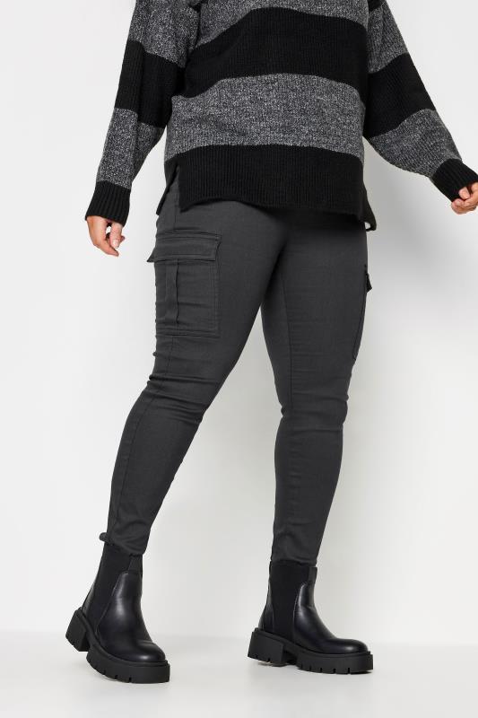 YOURS Plus Size Charcoal Grey Cargo GRACE Jeggings | Yours Clothing 1
