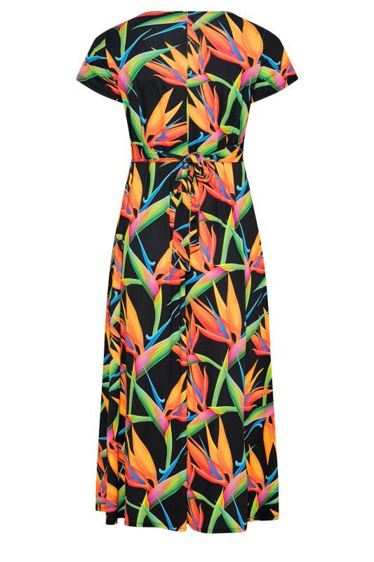 Curve Black Tropical Print Maxi Wrap Dress 7