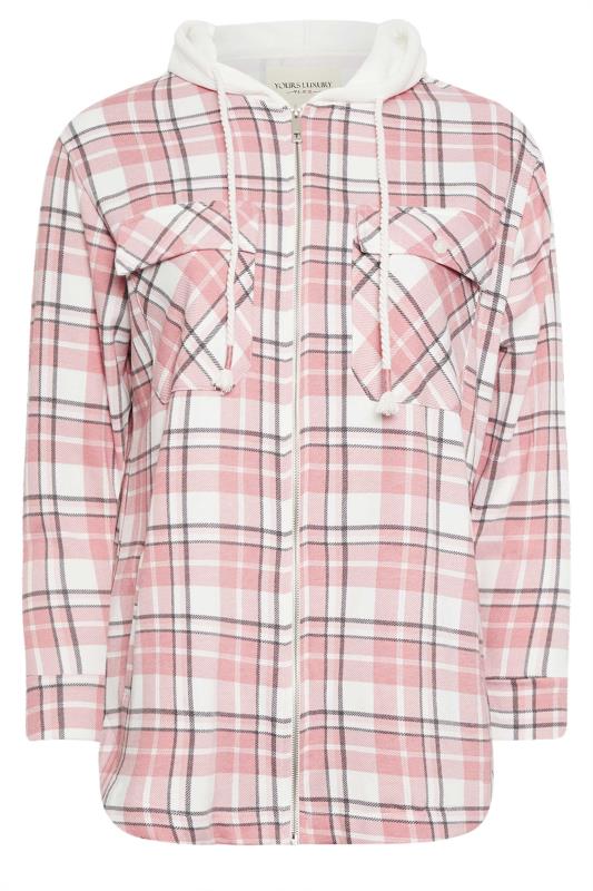 YOURS LUXURY Plus Size Pink Check Print Hooded Shacket | Yours Clothing 5