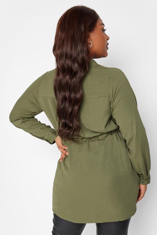 YOURS Curve Plus Size Khaki Green Utility Tunic Shirt | Yours Clothing  4