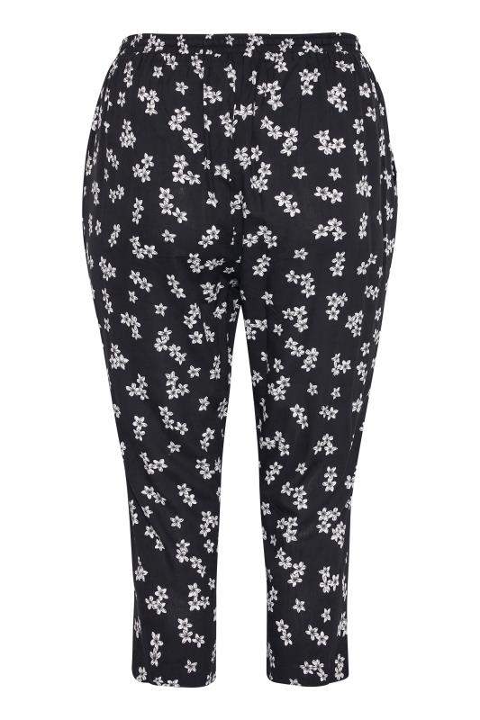 Plus Size Black Floral Print Cropped Joggers | Yours Clothing  6