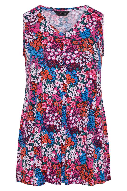 Plus Size Pink Clash Floral Swing Vest Top | Yours Clothing 5