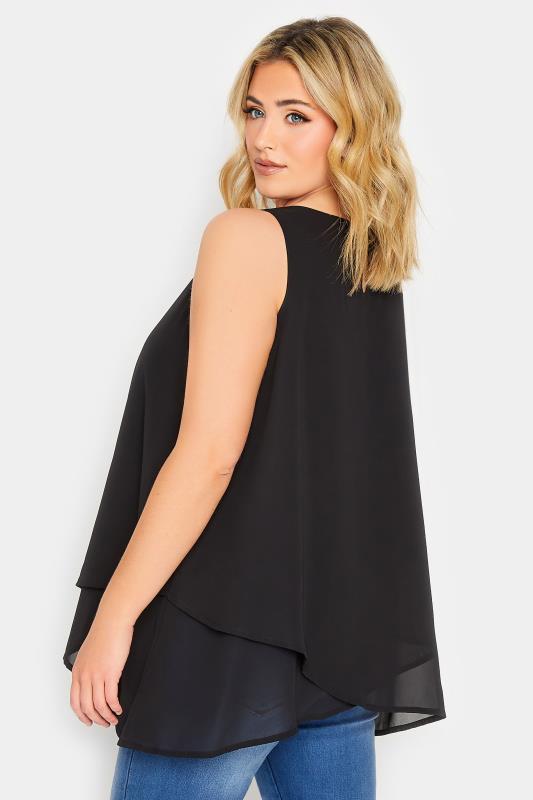 YOURS LONDON Plus Size Black Layered Vest Top | Yours Clothing 3