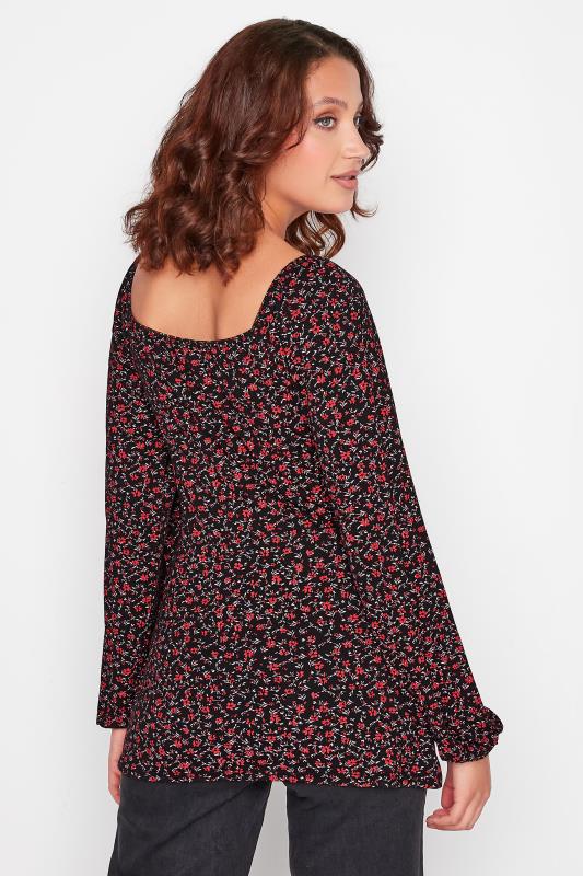 LTS Tall Black & Red Ditsy Print Tie Neck Top 4