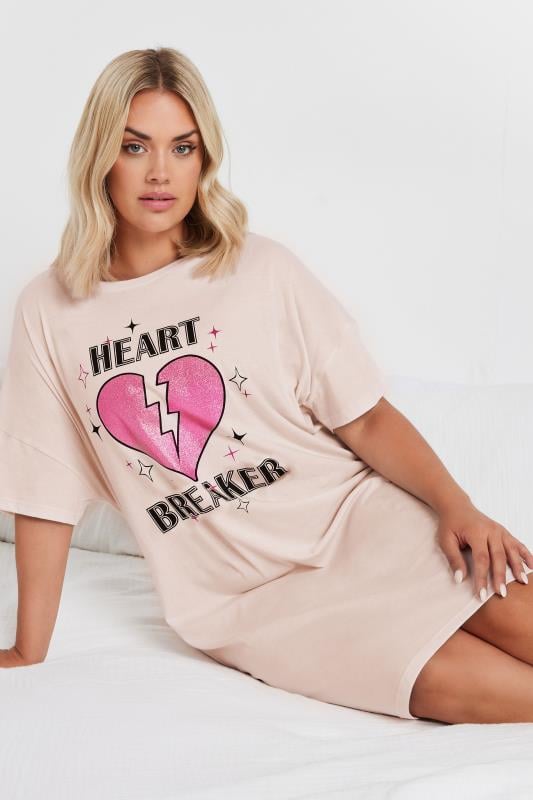  Grande Taille YOURS Curve Pink 'Heart Breaker' Sleep Tee Nightdress