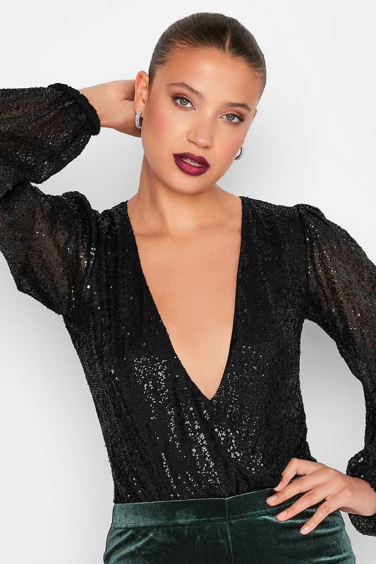 LTS Tall Women's Black Sequin Embellished Bodysuit | Long Tall Sally 3