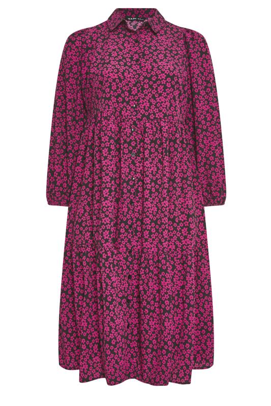 YOURS Plus Size Pink Floral Print Button Through Midi Dress | Yours Clothing 6
