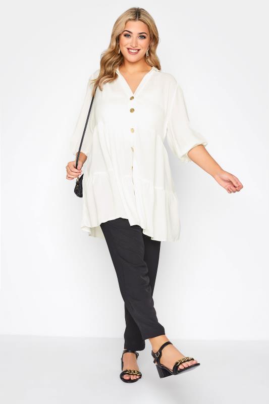 LIMITED COLLECTION Plus Size White Tiered Smock Tunic Top | Yours Clothing 2