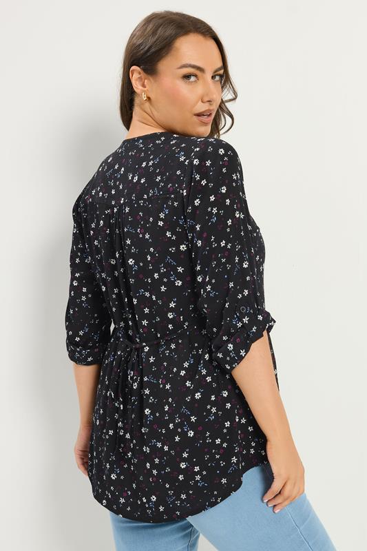 YOURS Plus Size Black Floral Pintuck Top | Yours Clothing 2