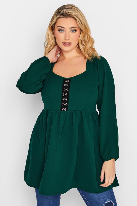  Grande Taille LIMITED COLLECTION Curve Forest Green Hook & Eye Peplum Top