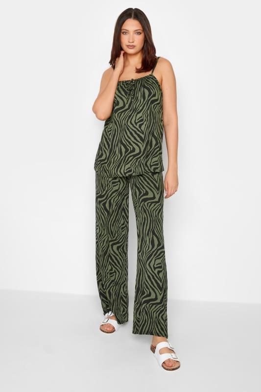 LTS Tall Khaki Green Zebra Print Wide Leg Trousers | Long Tall Sally  3