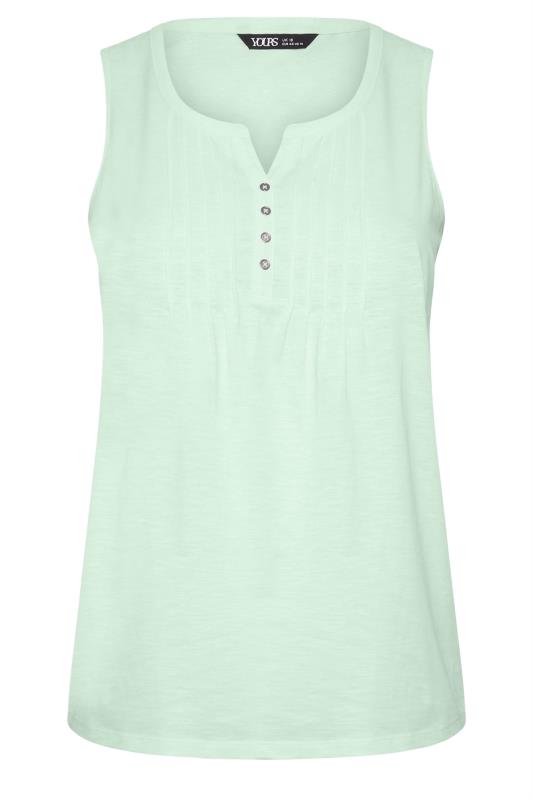 YOURS Plus Size Light Green Pintuck Henley Vest Top | Yours Clothing 5