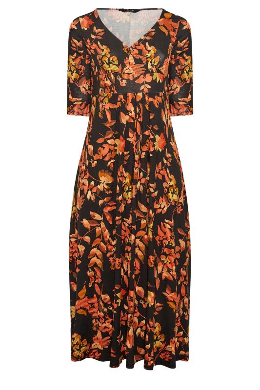 Curve Plus Size Orange & Black Leaf Print Maxi Wrap Dress | Yours Clothing  6