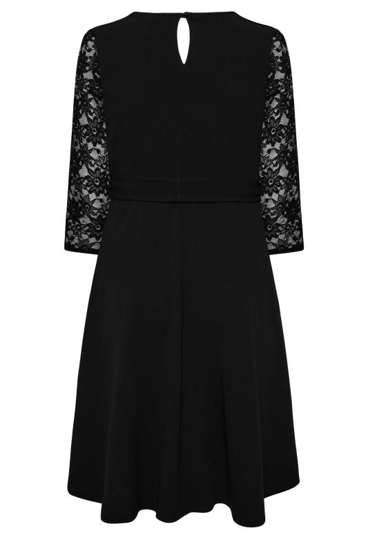 YOURS LONDON Curve Black Sequin Lace Sleeve Skater Dress | Yours Clothing 7