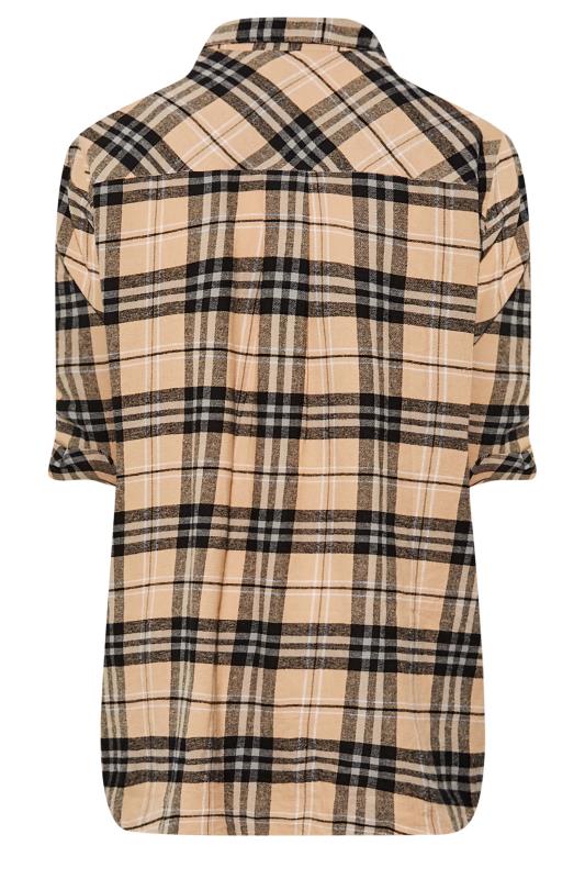 Plus Size Beige Brown Check Brushed Boyfriend Shirt | Yours Clothing 8