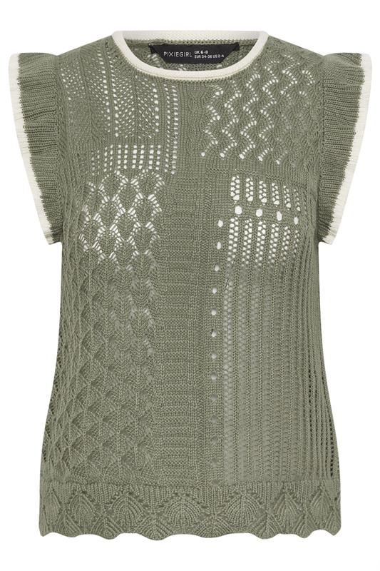 PixieGirl Petite Women's Sage Green & Ivory White Crochet Vest Top | PixieGirl 5
