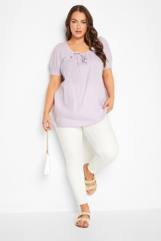 YOURS Plus Size Purple Crinkle Gypsy Top | Yours Clothing  2