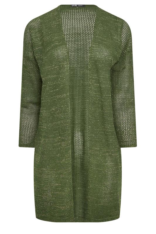 YOURS Curve Plus Size Khaki Green Metallic Knit Cardigan | Yours Clothing  6