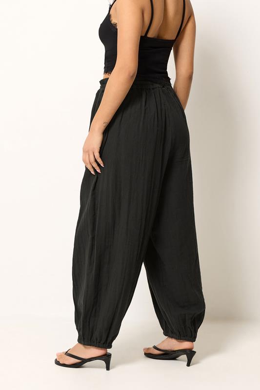 PixieGirl Petite Women's Black Cheesecloth Cotton Balloon Trousers | PixieGirl 2