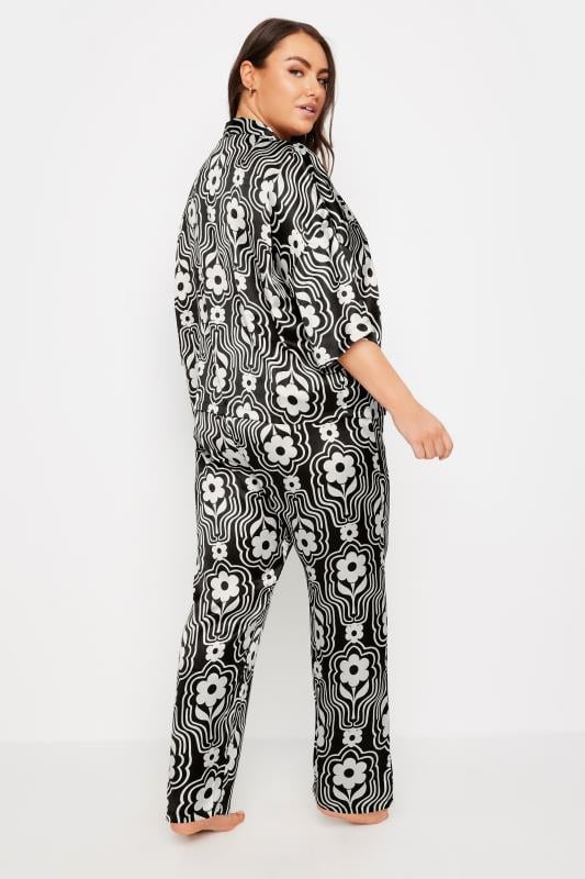 YOURS Plus Size Black Floral Print Satin Pyjama Set | Yours Clothing 3